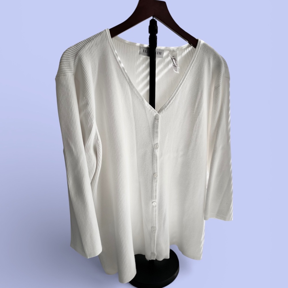 Elisabeth for Liz Claiborne V-Neck Ribbed White Cardigan 2X